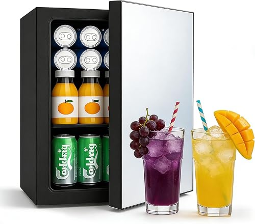 Miniatura 8 de Refrigerador de bebidas, mini refrigerador para 70 latas, puerta de vidrio para bebidas, refrescos, cerveza o vino, refrigerador pequeño para