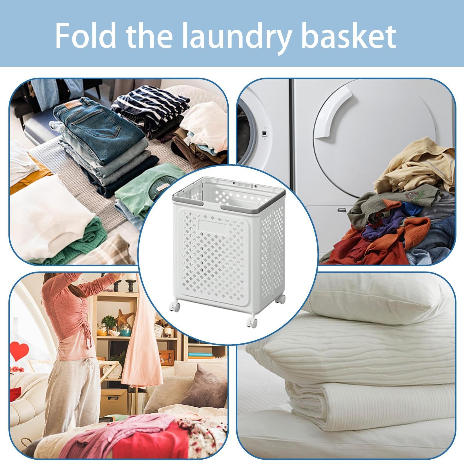 Cesto portabiancheria con ruote, pieghevole, grande cesto portabiancheria su ruote, cestino portatile per vestiti sporchi per casa, armadio, dormitorio, bagno, lavanderia