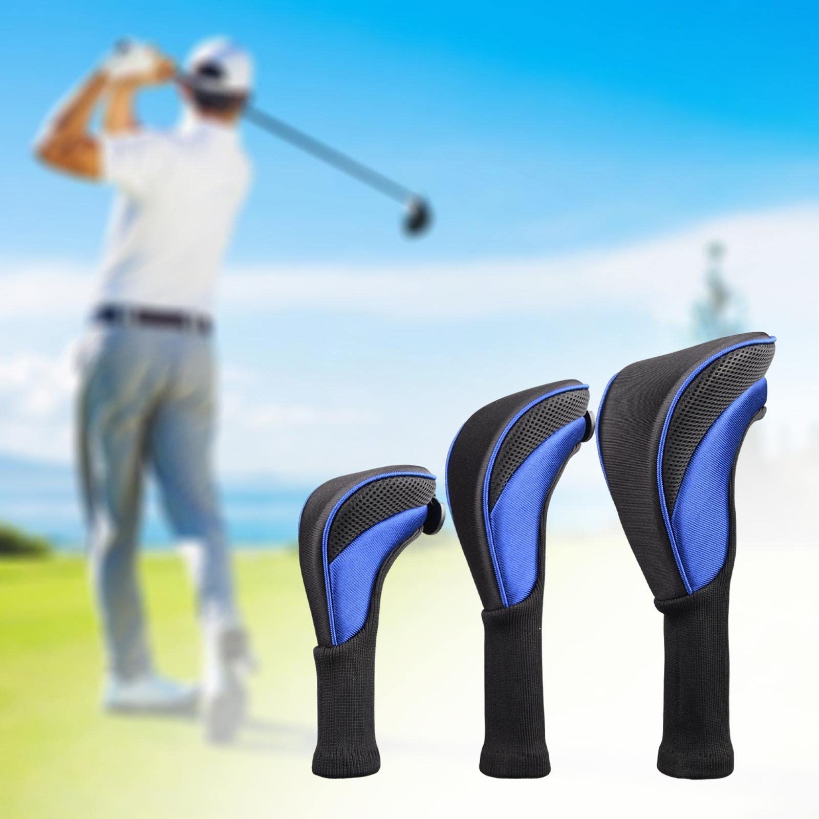 LOVIVER 3Pcs Golf Club Head Cover Set # 1 3 5 Driver Woods Headcovers avec étiquettes Golf Accessoires Club Protection Hybrid Head Cover Set Long Neck