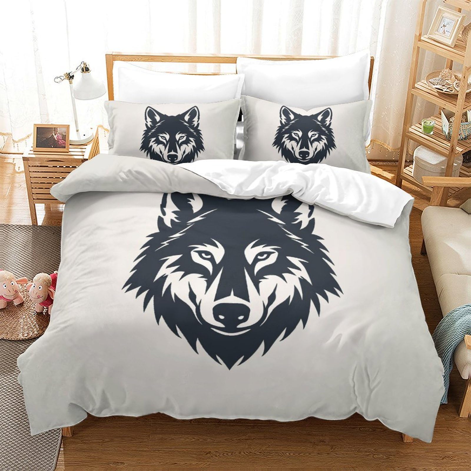 Ensemble de literie loup 3D set de housse de couette king 220x240cm microfibre