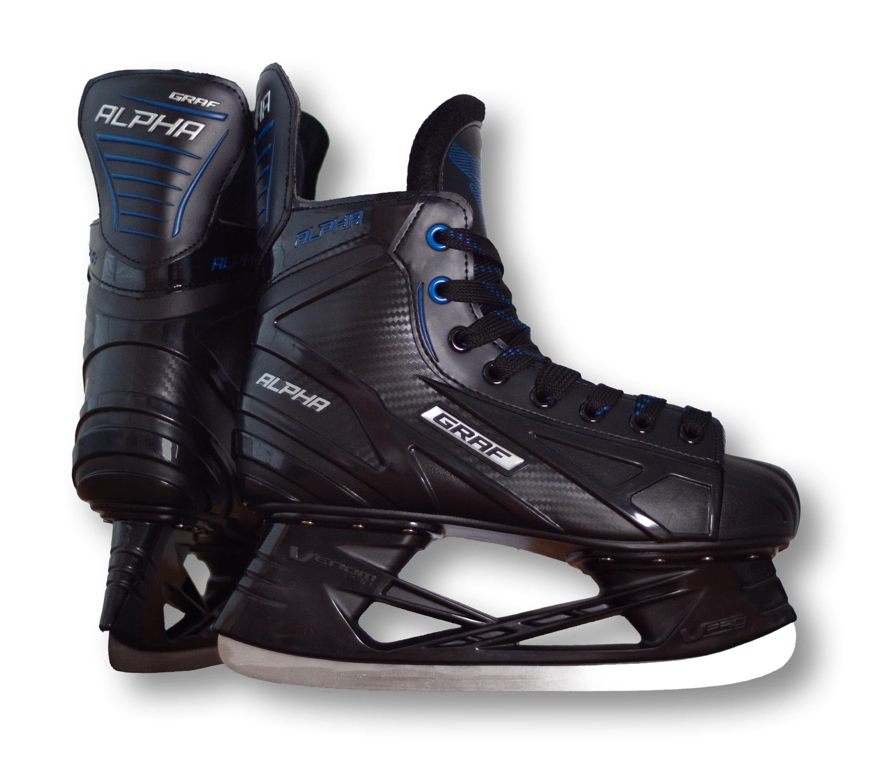 Alpha Graf Patins à glace pour adulte, senior, loisirs, hockey sur glace, noir/bleu, unisexe