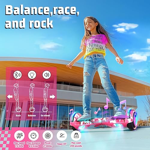Miniatura 2 de Scooter con accesorio de asiento para niños y adultos, scooter de equilibrio de 6.5 pulgadas y 8.5 pulgadas con altavoces Bluetooth y luz LED