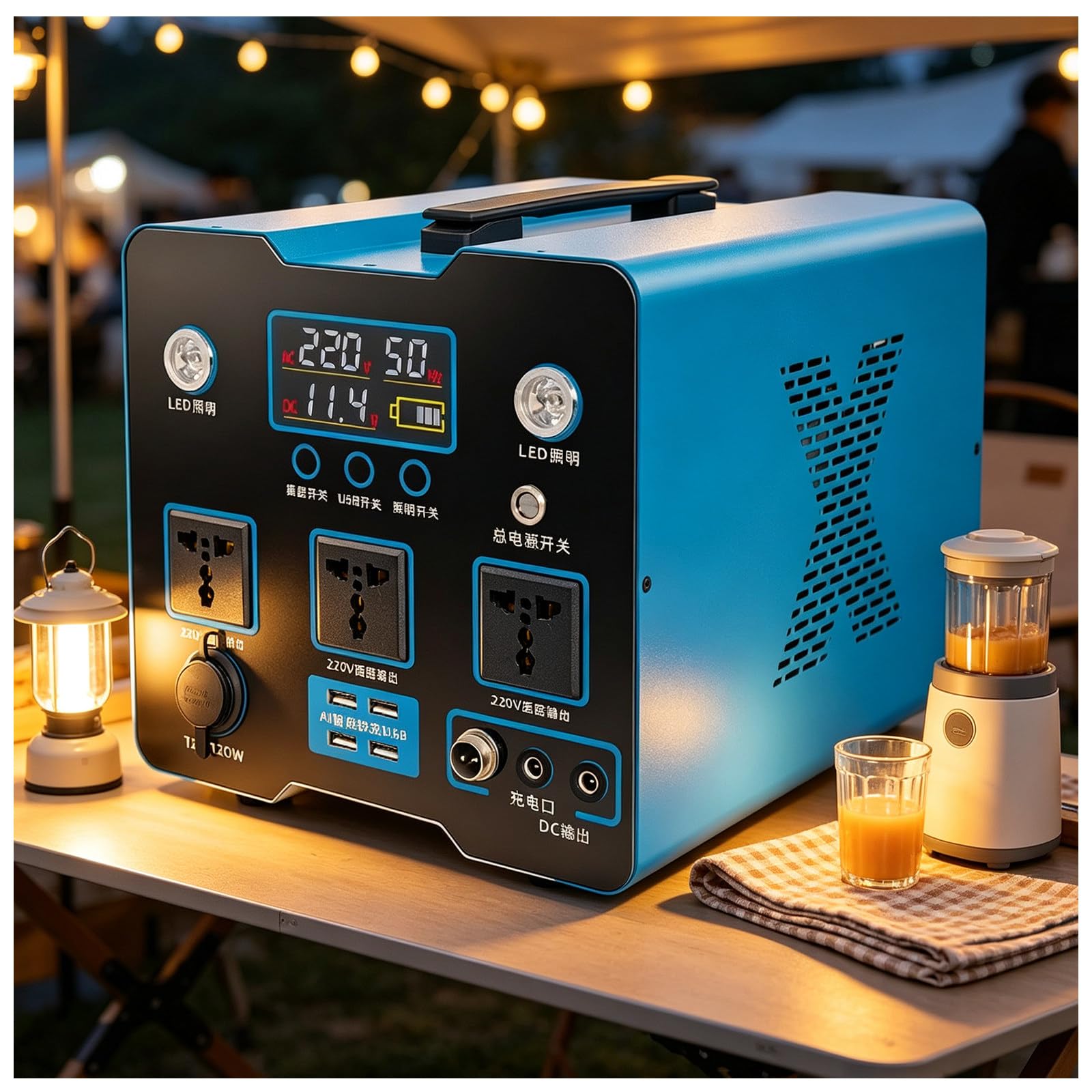 Generatore Senza Carburante 220V 1000W LFP, Schermo LCD Tensione Batteria 1000w | Corpo metallico con maniglia integrata e fessure di dissipazione, ottima ventilazione e trasporto semplice per viaggi.