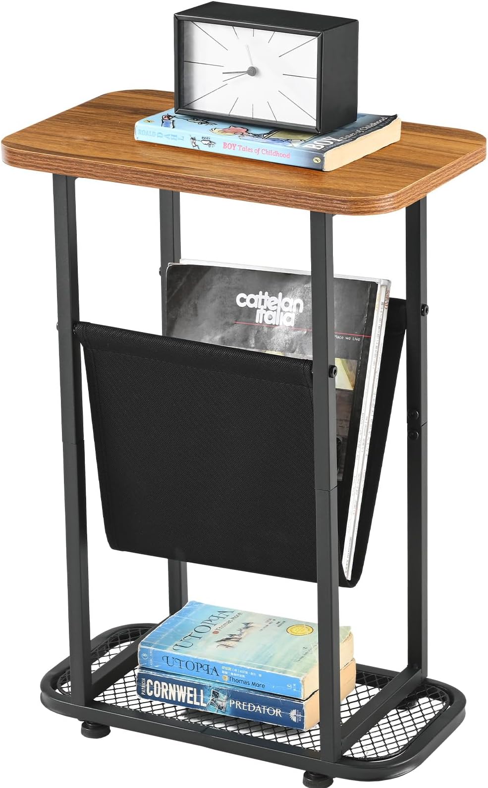 Amazon.com: SOMINS Narrow End Tables with Magazine Rack Mesh Shelves ...
