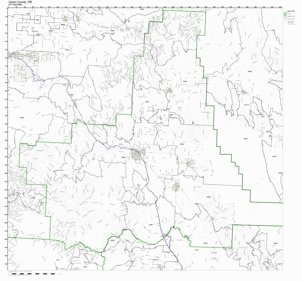 Union County, Oregon OR ZIP Code Map Not Laminated Office