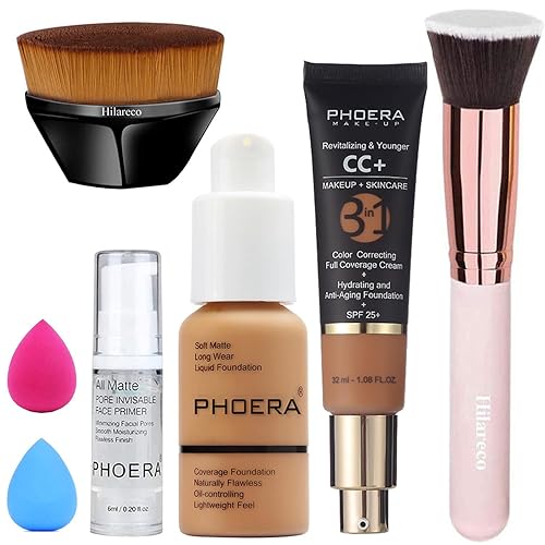 PHOERA - Base de maquillaje PHOERA CC+, crema correctora de color, suero hidratante antienvejecimiento y SPF 25+, base PHOERA, maquillaje PHOERA,