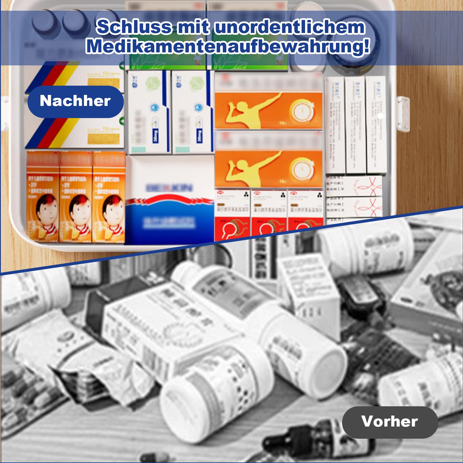 40,5 x 22 x 32 cm grande 4 capas organizador de medicamentos – Caja de medicamentos con tapa, armario transparente para medicamentos, primeros auxilios, hogar y farmacia