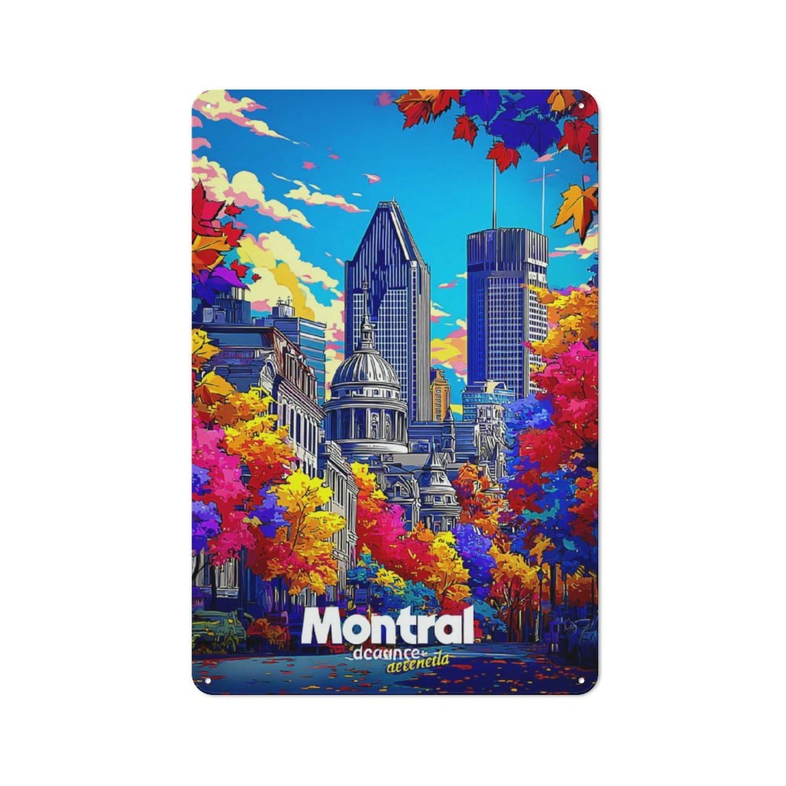 Junmoney Montreal's Vibrant Autumn Skyline Retro Metal Sign 30X20cm, Garage Style Shed Wall Plaque For Garage, Hobby Room, Office Or Man Cave