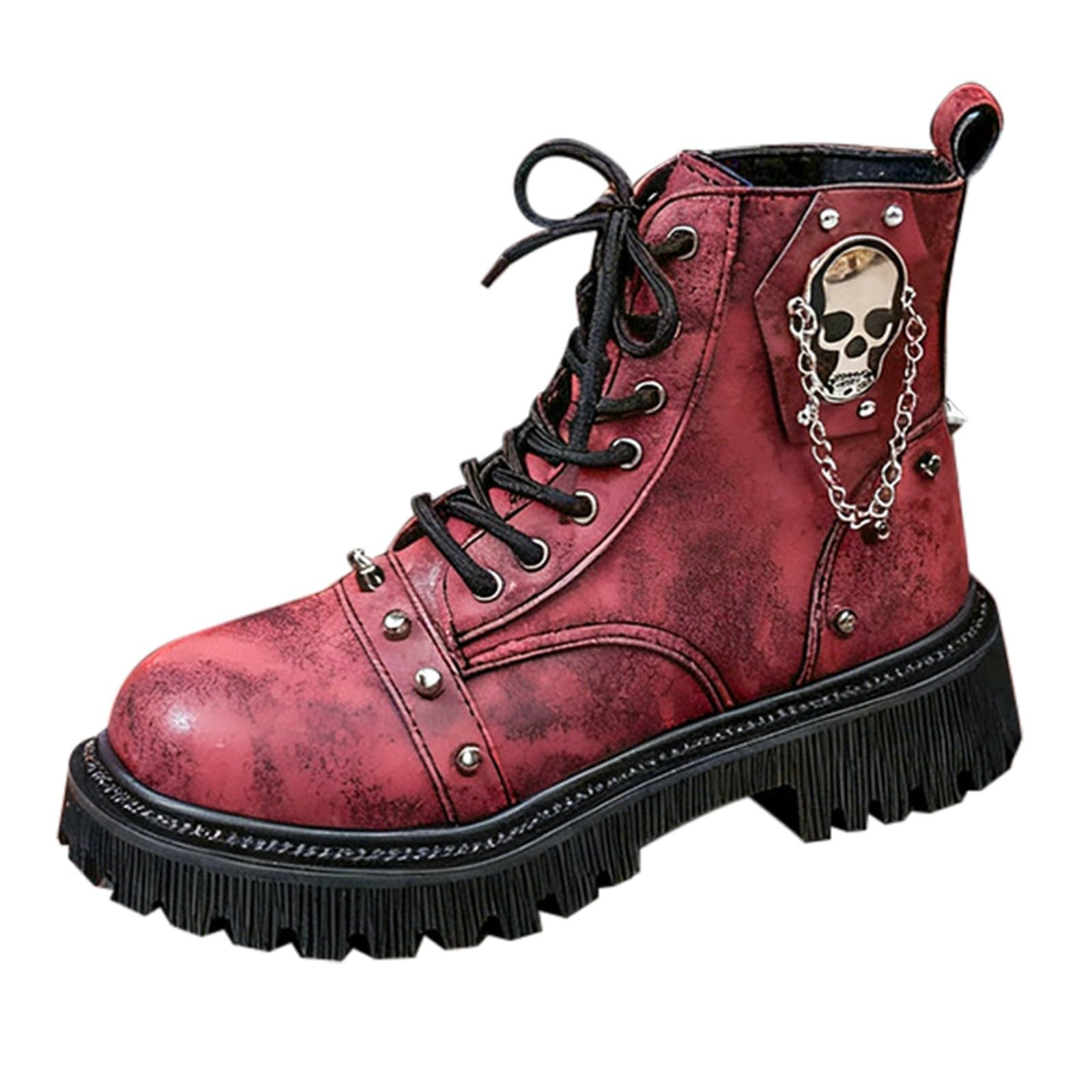 Generisch Ankle Boots - Botas de piel para mujer, diseño retro punk
