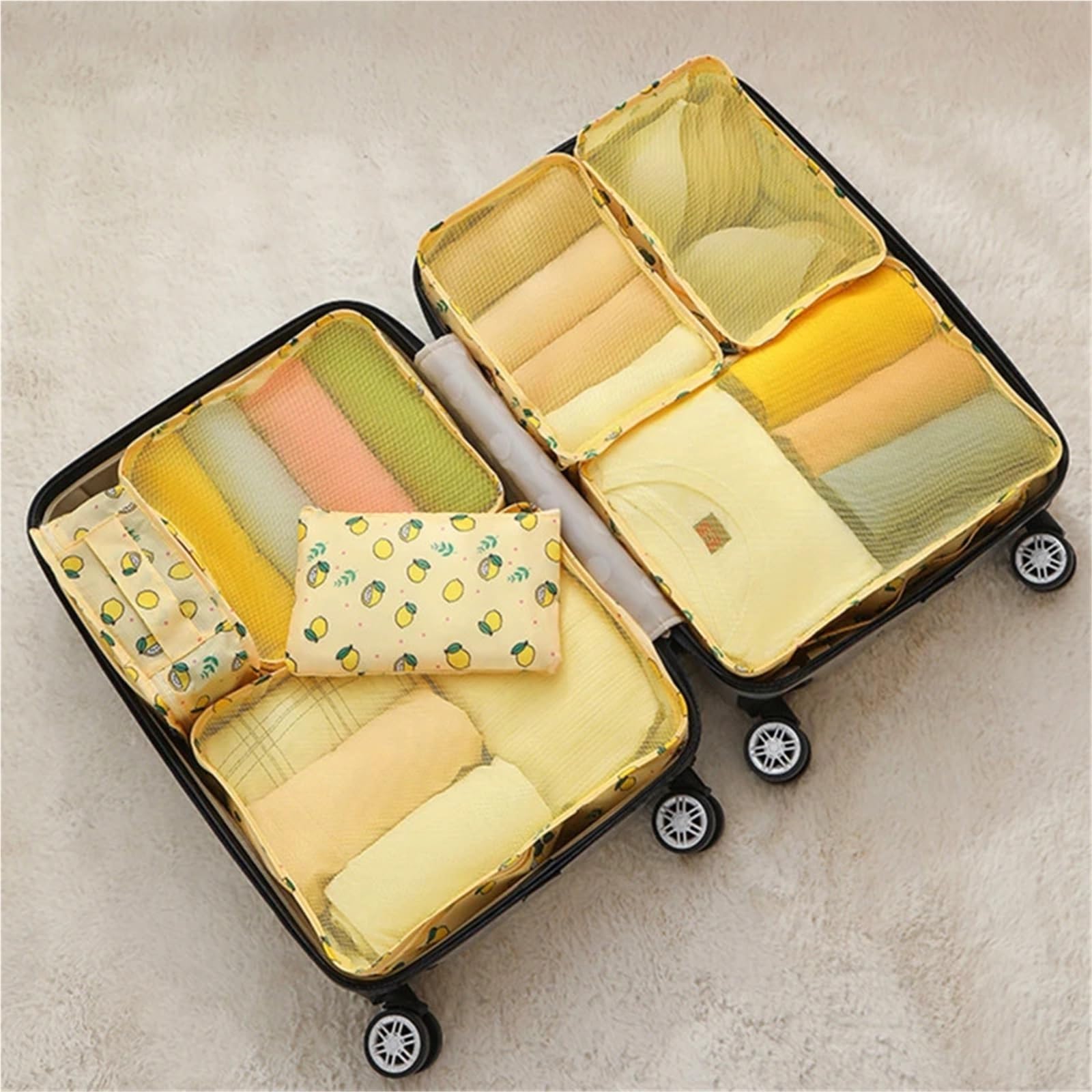 Set di 7 borse portaoggetti da viaggio, organizer for vestiti, scarpe, bagagli, cubo imballaggio, valigia, custodia ordinata per Vestiti, Scarpe, Cosmetici