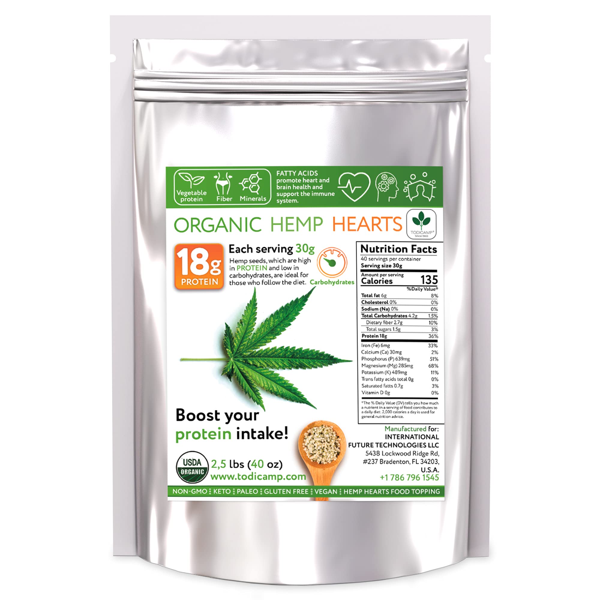 Buy 2.5 lb Hemp Hearts by Todicamp 40oz Raw Shelled Hemp for