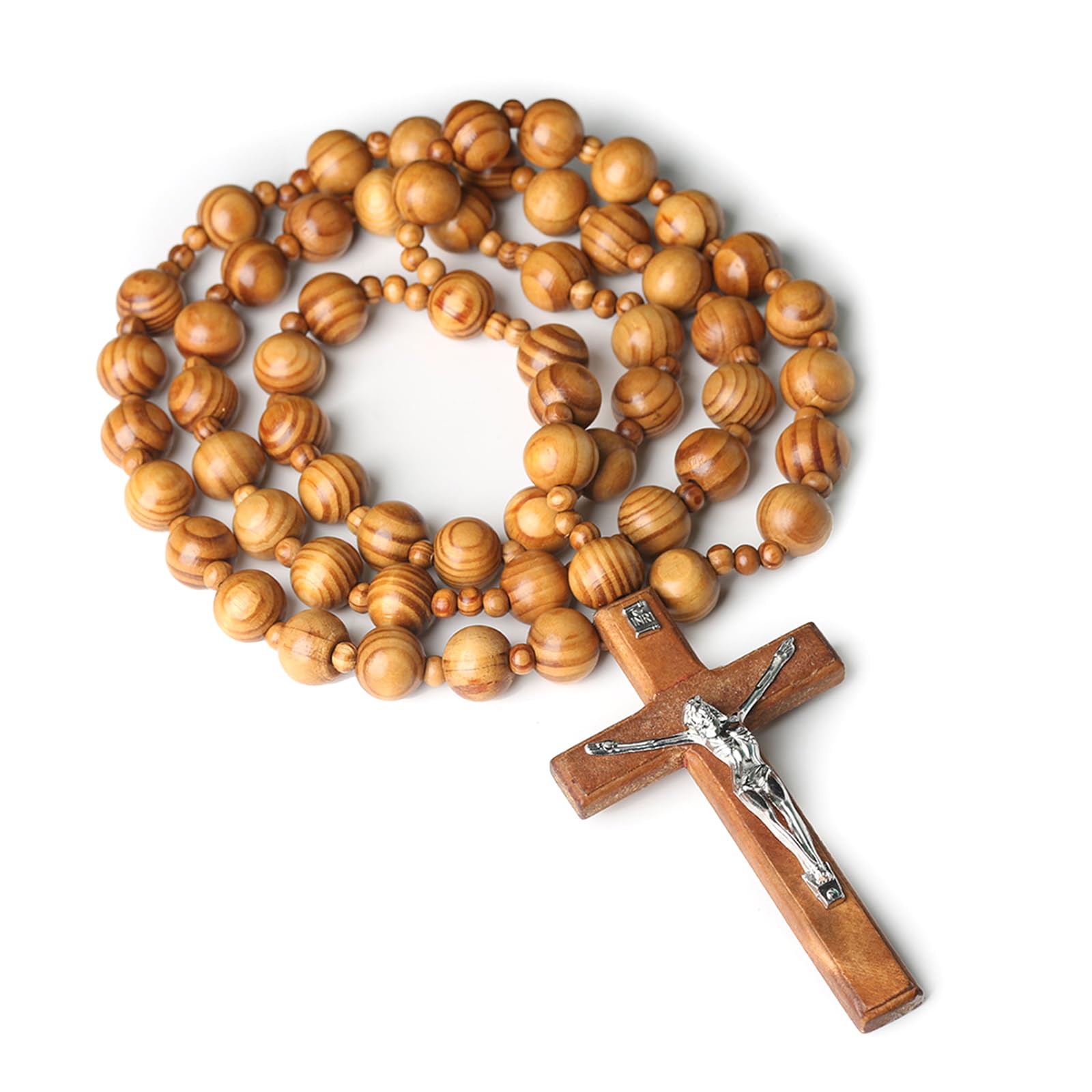 Biufy As Shown Large Wooden Beads Rosary Chain With Crosses Wall Hanging Catholic Ornament For Home Spiritual