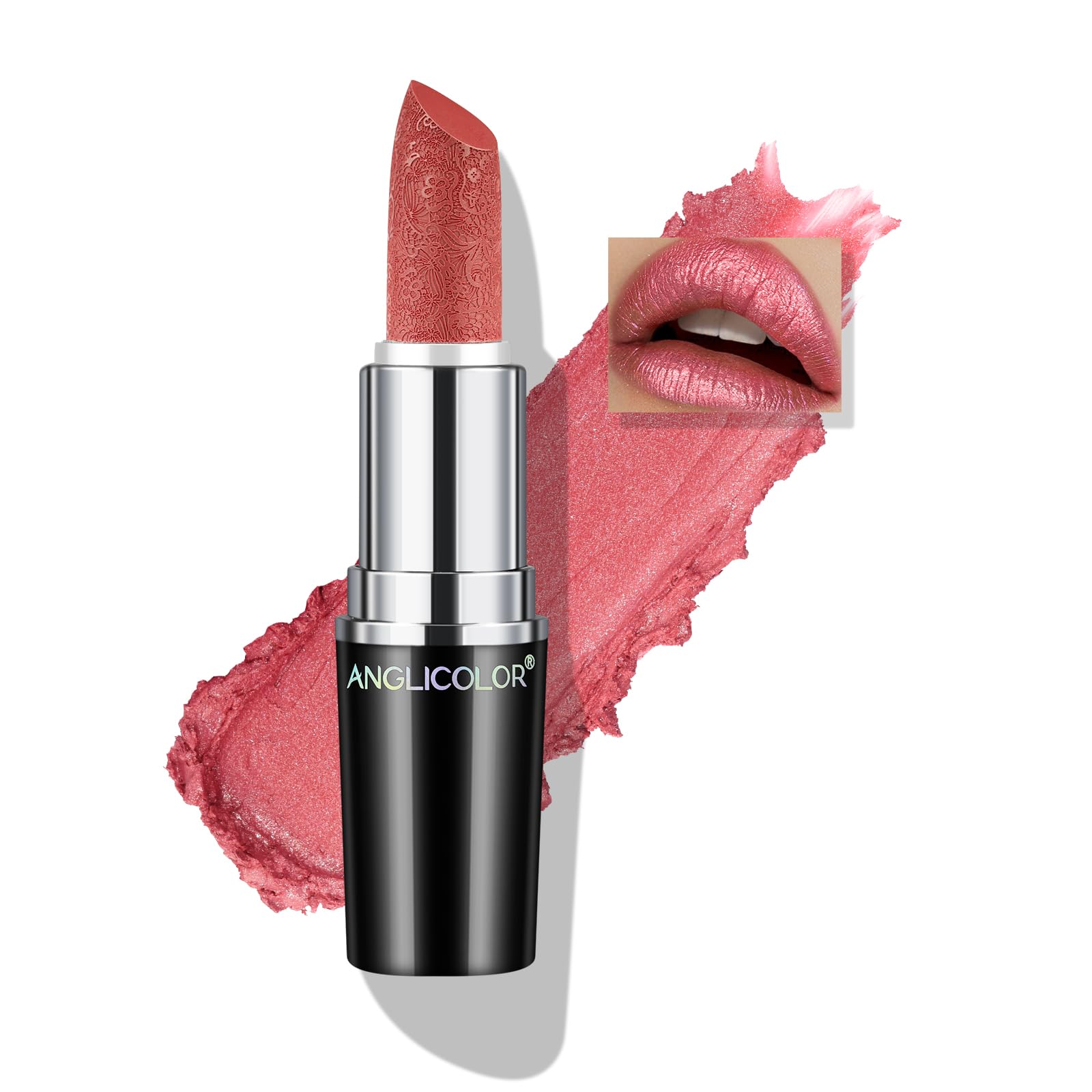 Anglicolor Glitter Metallic Pink Lipstick,High Impact Shimmer Lipcolor,Lightweight Hydrating Formula Smooth and Non-Sticky,Rose Lipstick For Women,Full-Coverage Lip Makeup (04 BLUSH WINES