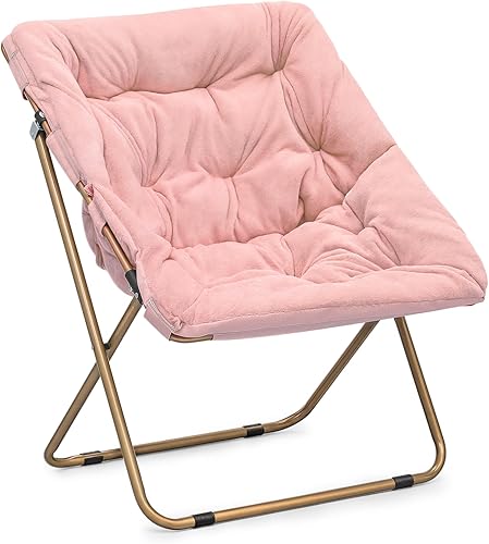 MoNiBloom Silla cuadrada plegable de piel sintética para dormitorio, sala de estar, jardín, patio, marco de metal plegable, grande, cómoda,