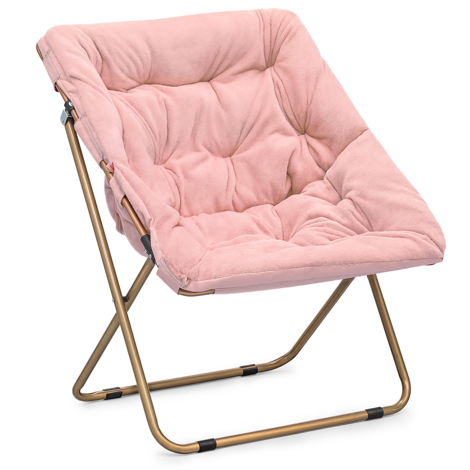 MoNiBloom Square Folding Faux Fur Saucer Chair for Bedroom Living Room Dorm Garden Courtyard Foldable Metal Frame Oversized Large Comfy Furry Padded