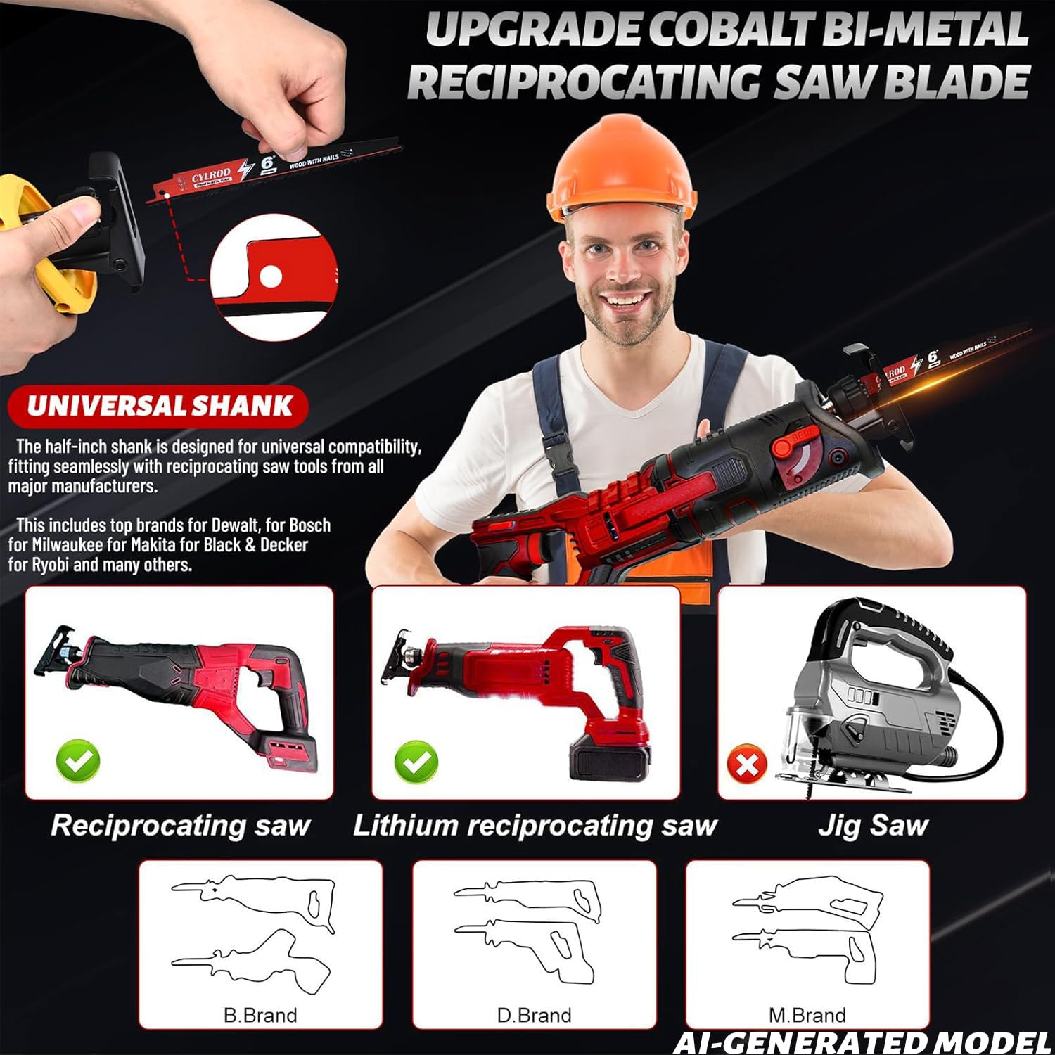 Paquete de 25 hojas de sierra alternante de 6 en 6/12TPI para corte de metal, cuchillas bimetálicas de acero cobalto M42 para corte de madera incrustado en clavos, hoja de sierra de corte de