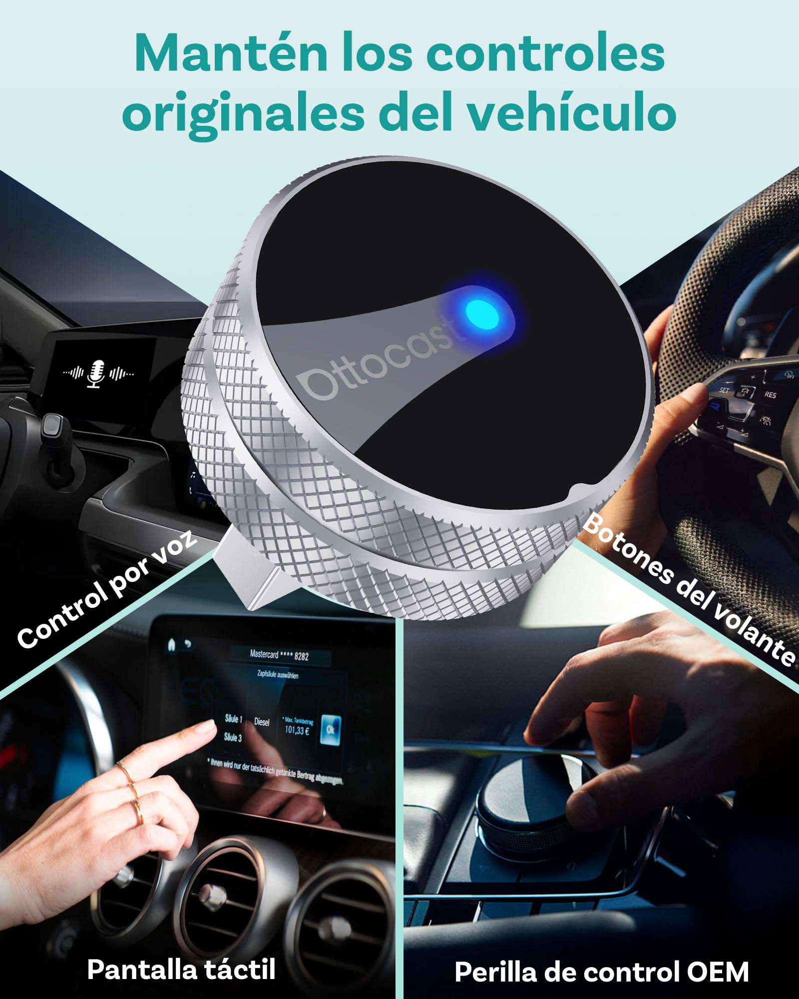 2026 OTTOCAST Mini Tube Adaptador Wireless CarPlay & Android Auto, | Convierte el Sistema con Cable en Inalámbrico, Plug & Play, Reconexión Automática, Actualizaciones OTA