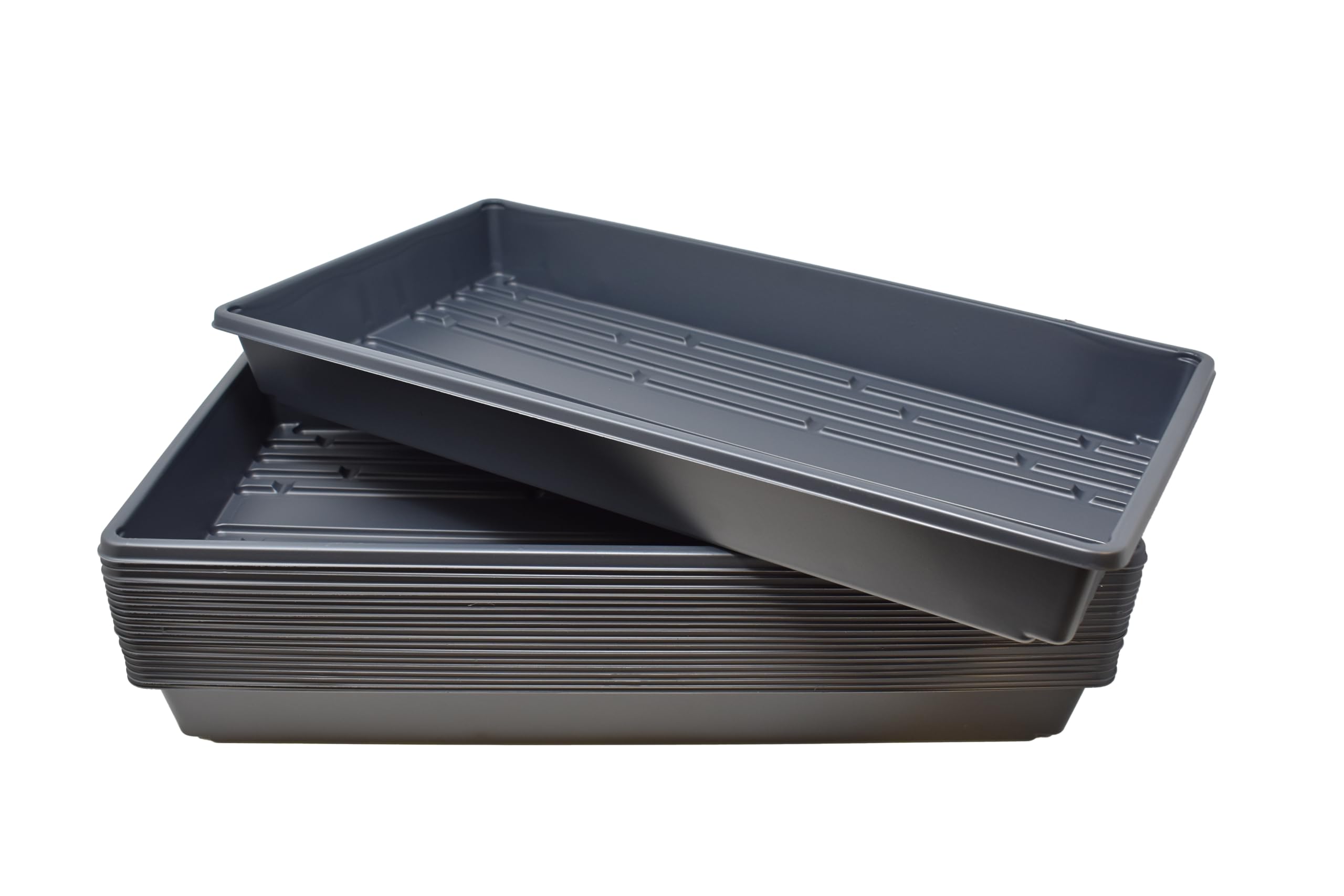 Living Whole Foods Confezione da 20 vassoi in plastica nera resistente (senza fori di scarico) 53,3 x 27,9 x 5,1 cm – fiori, piantine, piante, erba di grano, microgreens e altro ancora