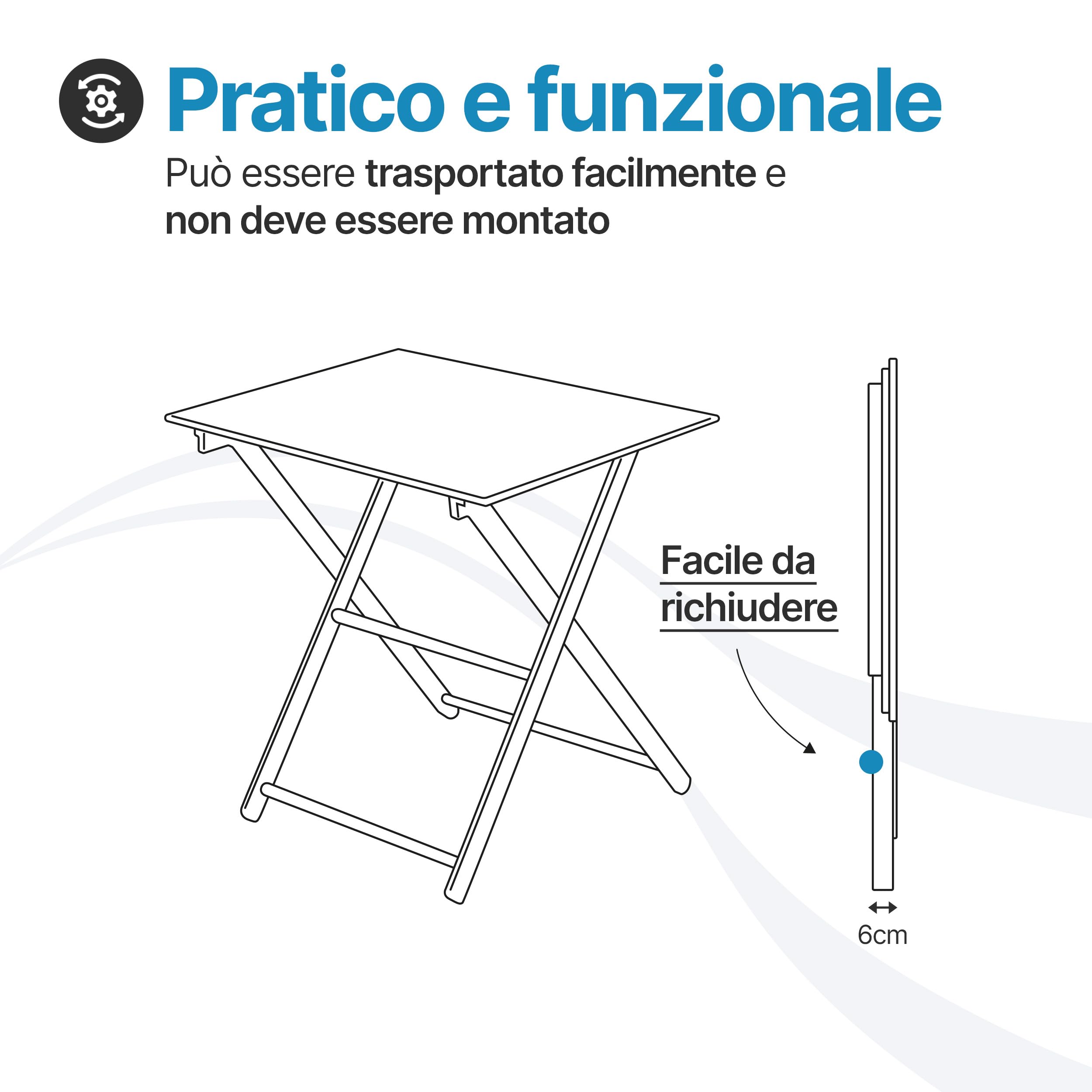 Tomaino - Tavolo Pieghevole Legno Quadrato Salvaspazio - Tavolo Richiudibile Da Interno ed Esterno - Tavolino Richiudibile Portatile per Giardino, Balcone, Campeggio