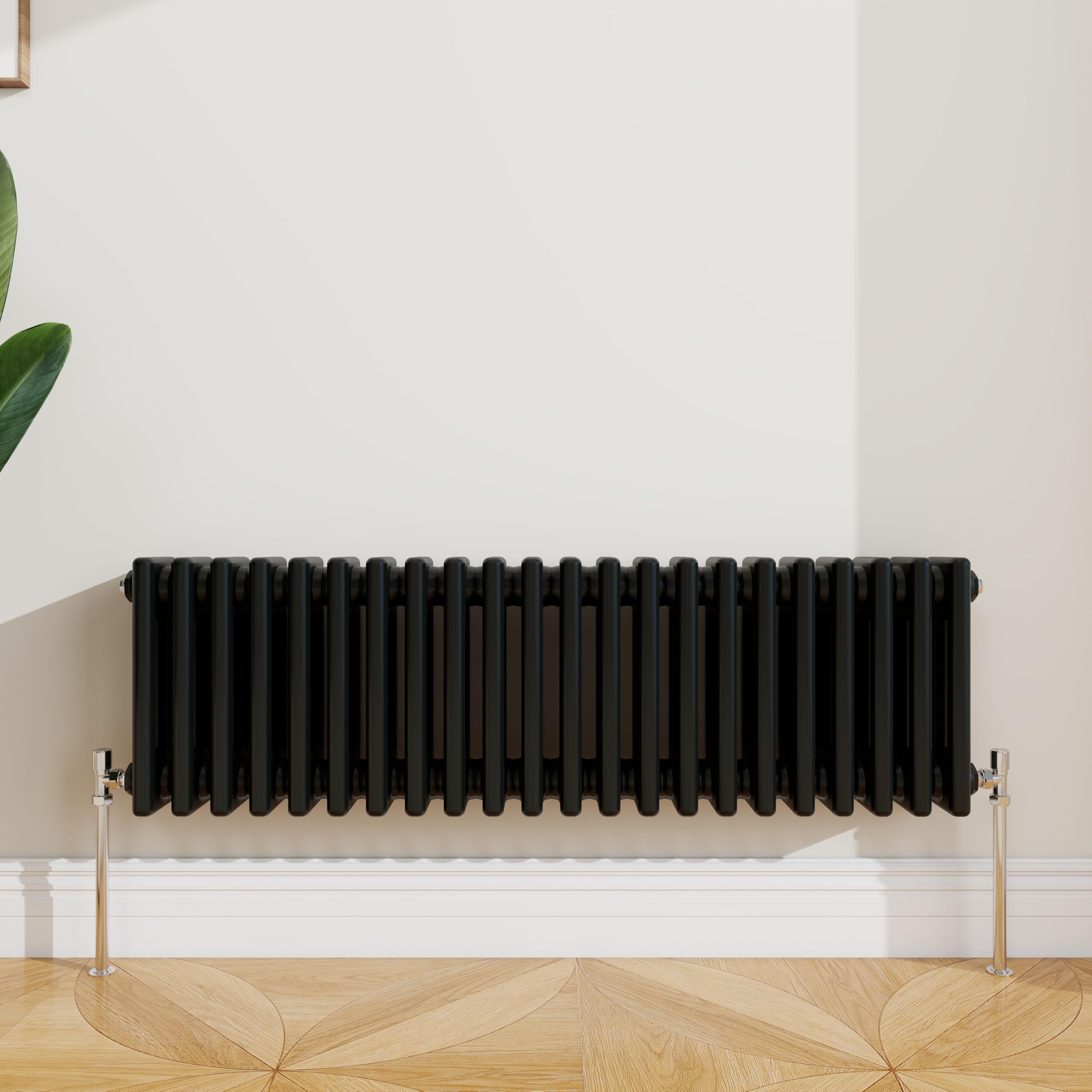 SLINE SANITARY 300x1010mm Cast Iron Style Traditional 3 Column Horizontal Black Central Heating Radiator