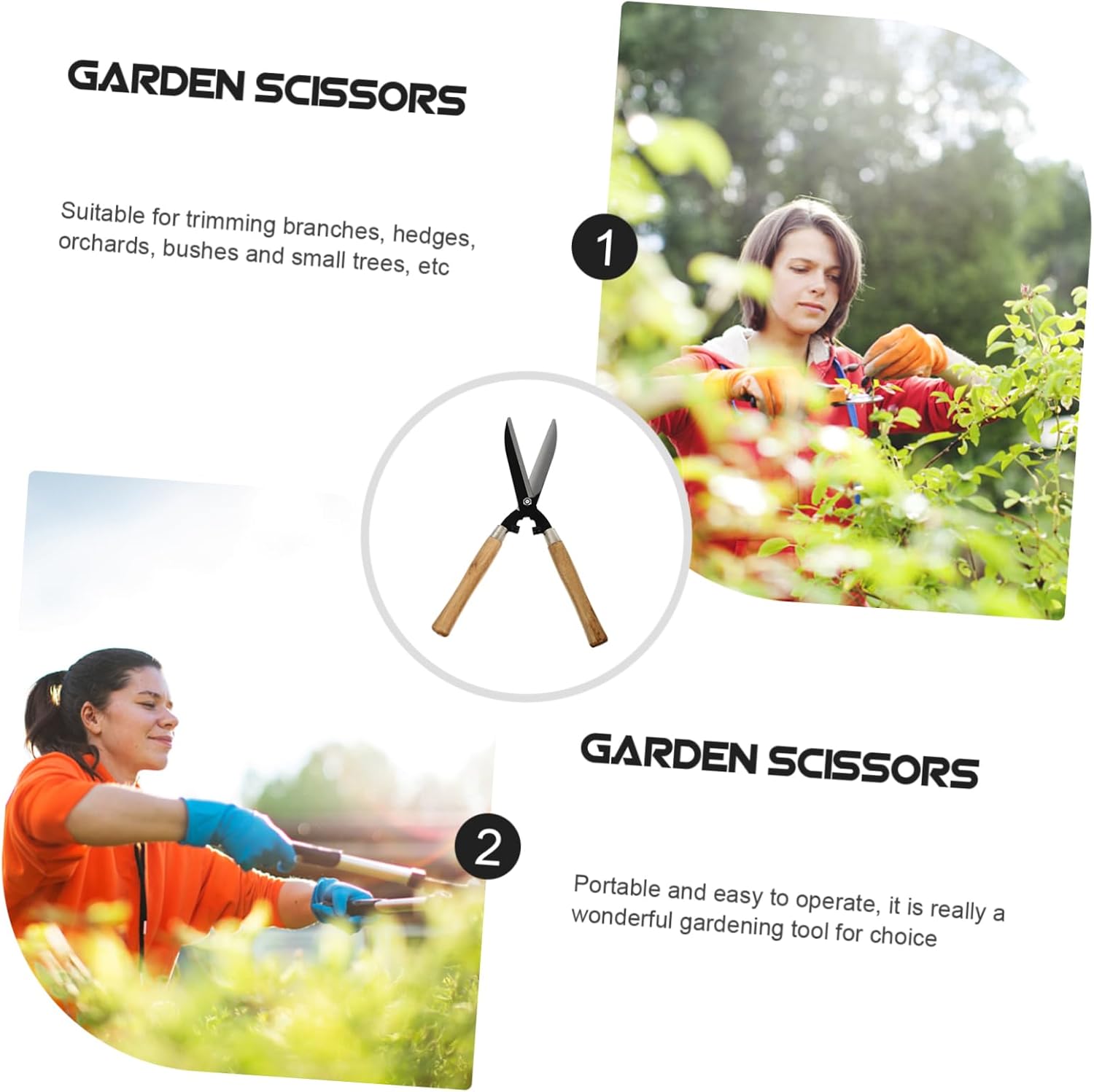 Ergonomic Wooden Handle Pruning Shears for Branch Cutting High Carbon Steel Lawn Scissors Gardening Tool for Trimming Hedges and Trees