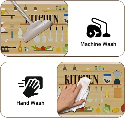 Miniatura 5 de Alfombras y tapetes de cocina antideslizantes, lavables, 2 piezas de alfombra de cocina para la parte delantera del fregadero, alfombra acolchada de