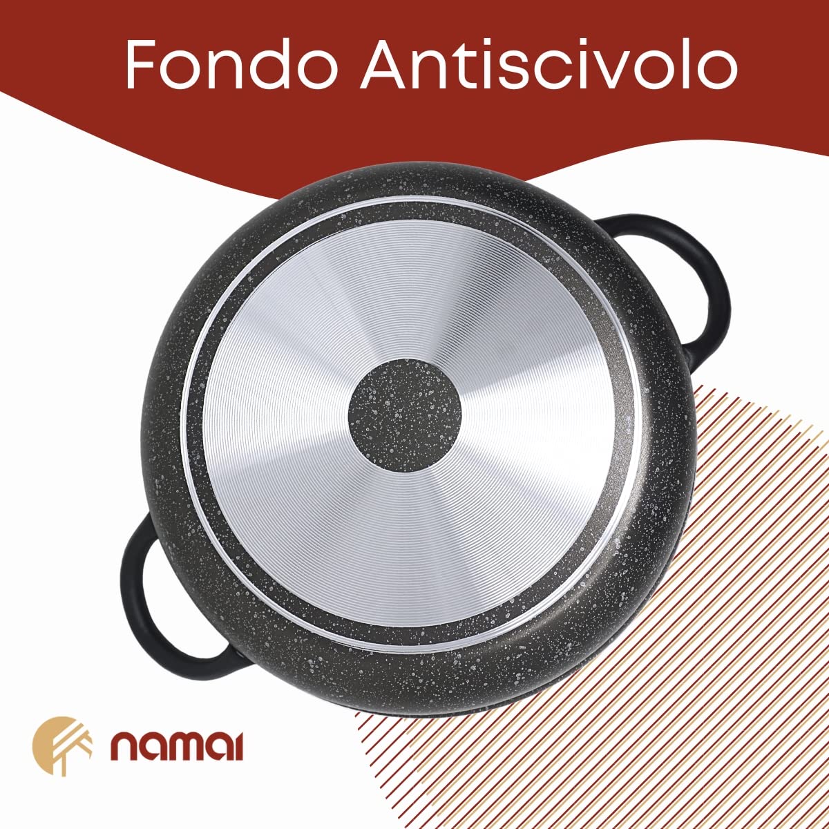 Pentola Doppia Cottura NAMAI 32 Cm – Divisa In Due Scomparti, Antiaderente, In Alluminio Pressofuso, Lavabile In Lavastoviglie