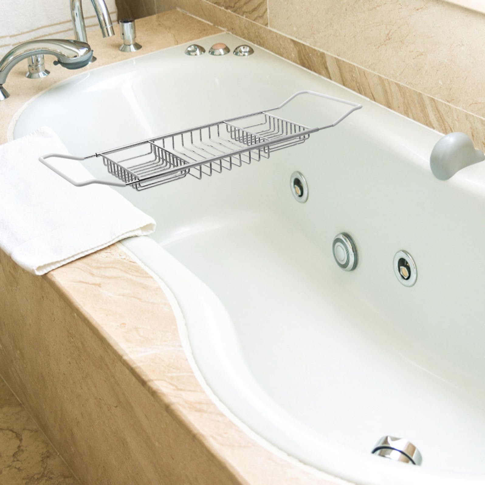 Vassoio Antiscivolo Inox da Acciaio in Estensibile Vasca Bagno