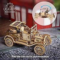 Vista 3 de UGEARS Classic Model Car 3D Puzzle - Folding Roof, Functional 4 Cylinder Engine - Retro Auto DIY for Adults & Kids