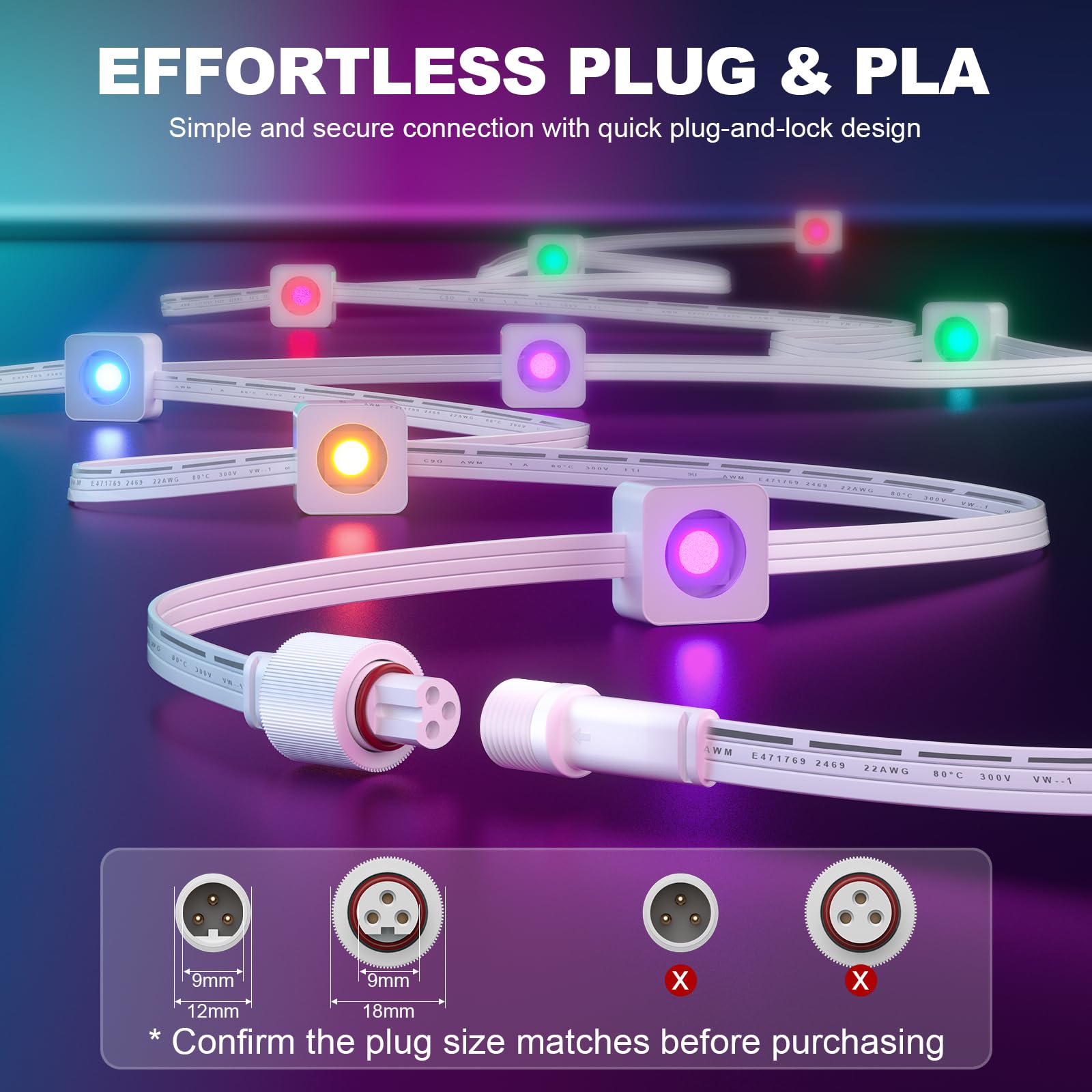 13FT Waterproof Extension Cable – 3-Pin, Y-Splitter 1-in-2, Compatible With Govee Permanent Outdoor Lights H705/H706