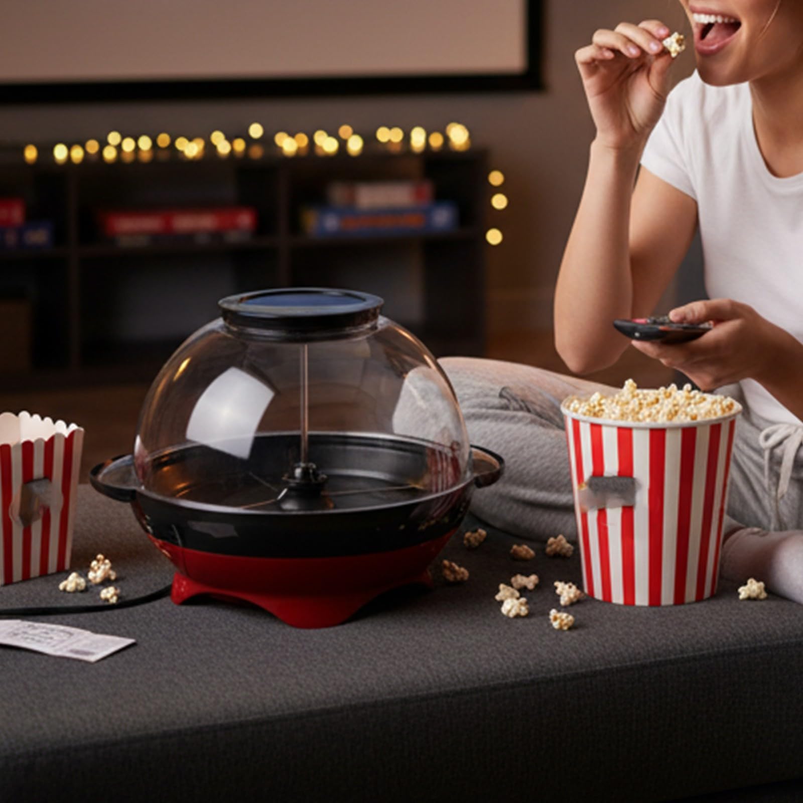 Retro Popcornmaschine Elektrisch mit Rührwerk - 24 Tassen Öl-Popcorn in 3 Min für Filmabende - Leise Heißplatte Antihaft Beschichtung Snack Maker(905 in for popcorn)