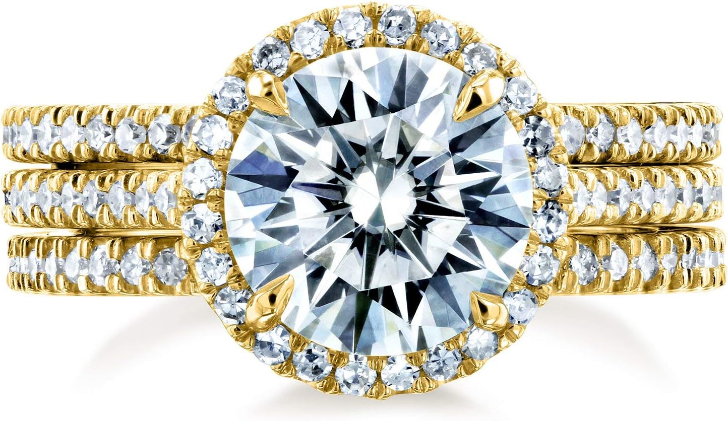 Kobelli Round Brilliant Moissanite Halo 3-Piece Bridal Rings Set 2 1/2 CTW 14k Yellow Gold
