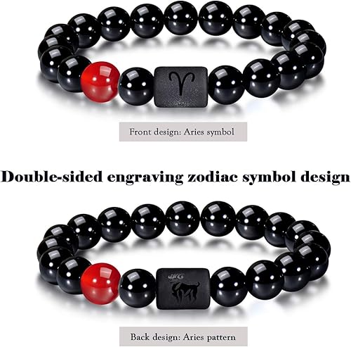 Miniatura 2 de VLINRAS - Pulsera de signo del zodiaco, para hombre y mujer, de 0.315 y 0.394 pulgadas, ónice negro natural, signo de estrella, constelación