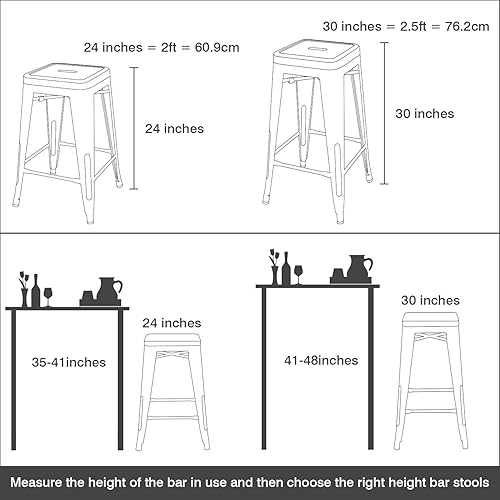 Miniatura 3 de devoko - taburetes de estilo Tolix, 30 pulgadas, ideal para interior y exterior, cuadrados, peso ligero, juego de 4, Acero inoxidable, Azul