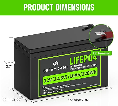 Miniatura 8 de Batería de litio LiFePO4 de 12 V y 10 Ah, hasta 5000+ ciclos profundos, batería de litio de 12 V BMS integrada para sistemas solares, ruedas