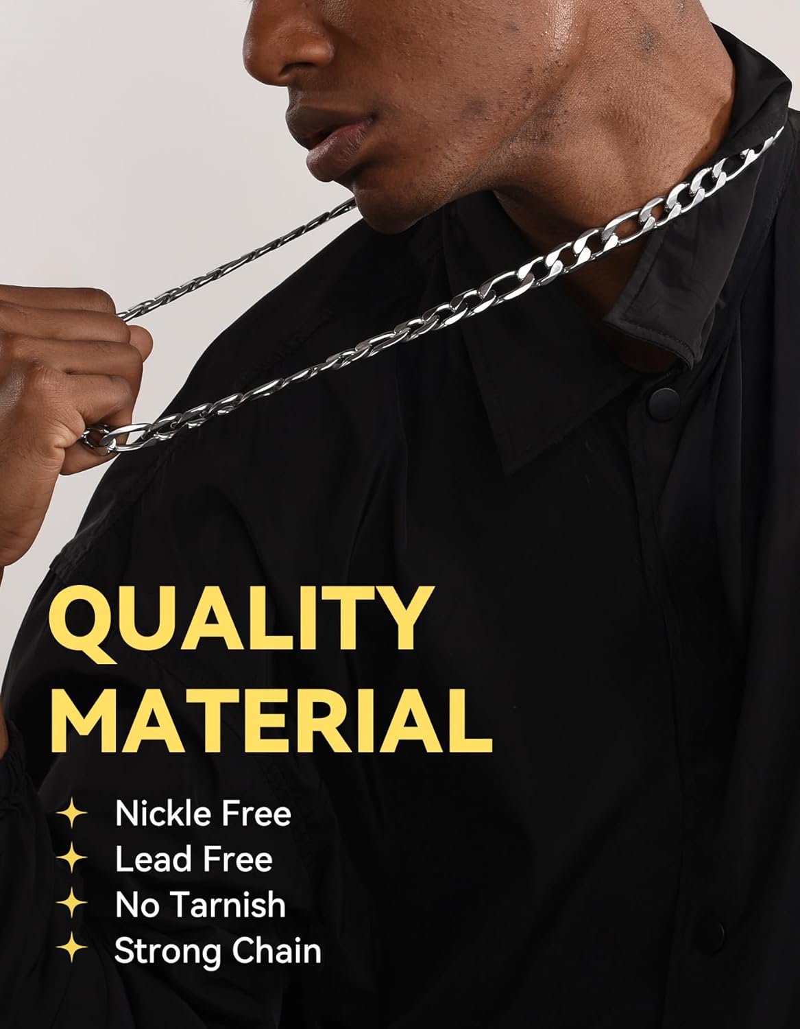 ChainsHouse Stainless Steel Figaro Chains for Men, 4mm/6mm/9mm/13mm Width, 14-30inch Length, Black/14K Gold Mens Necklace Chains, Send Gift Box - Image 2