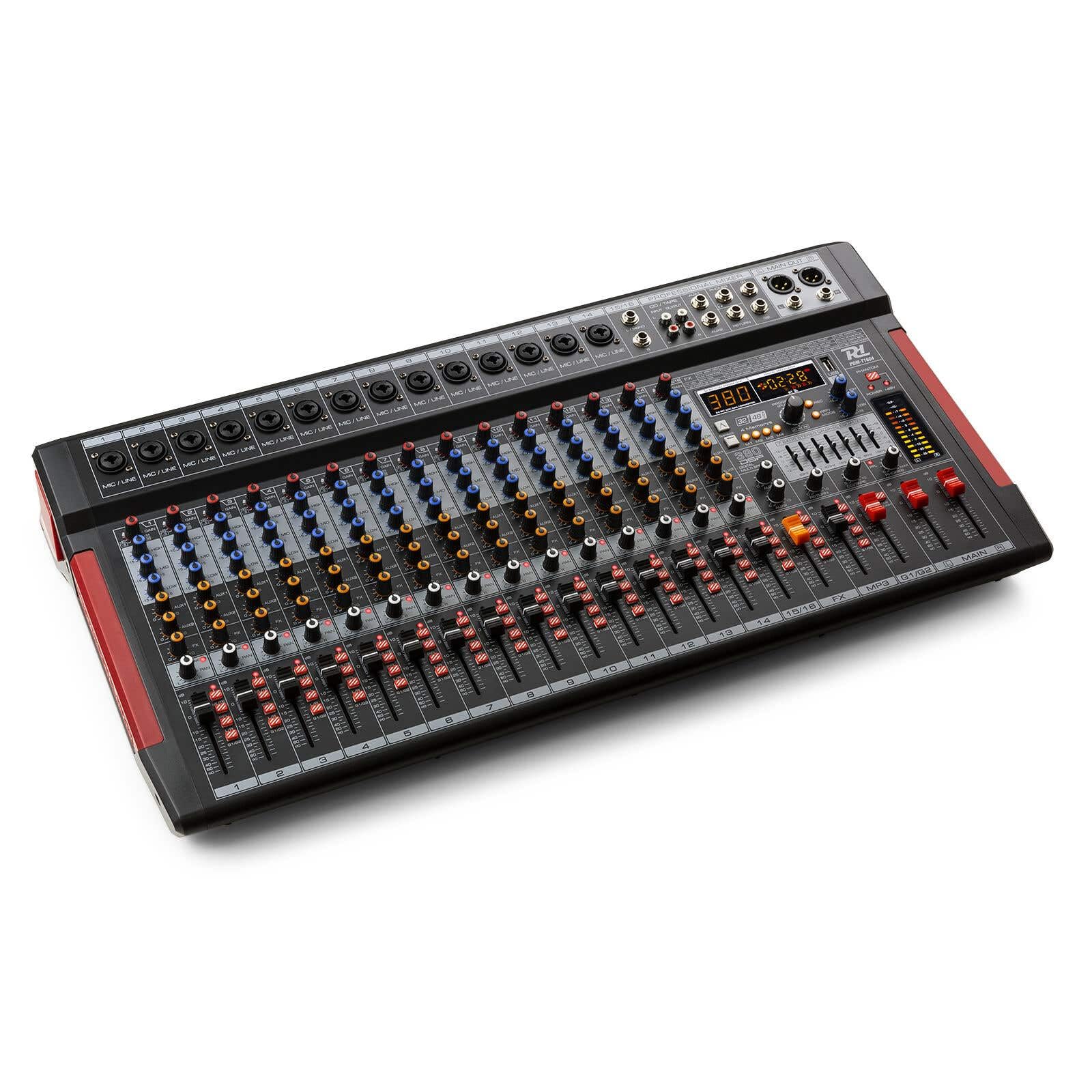 Power Dynamics PDM-T1604 Console de Mixage 16 Canaux - avec Streaming Bluetooth, Egaliseur Graphique 7 Bandes, MP3, Sortie USB, Sortie Casque Jack 6,35mm, Idéal pour Studio d'Enregistrement