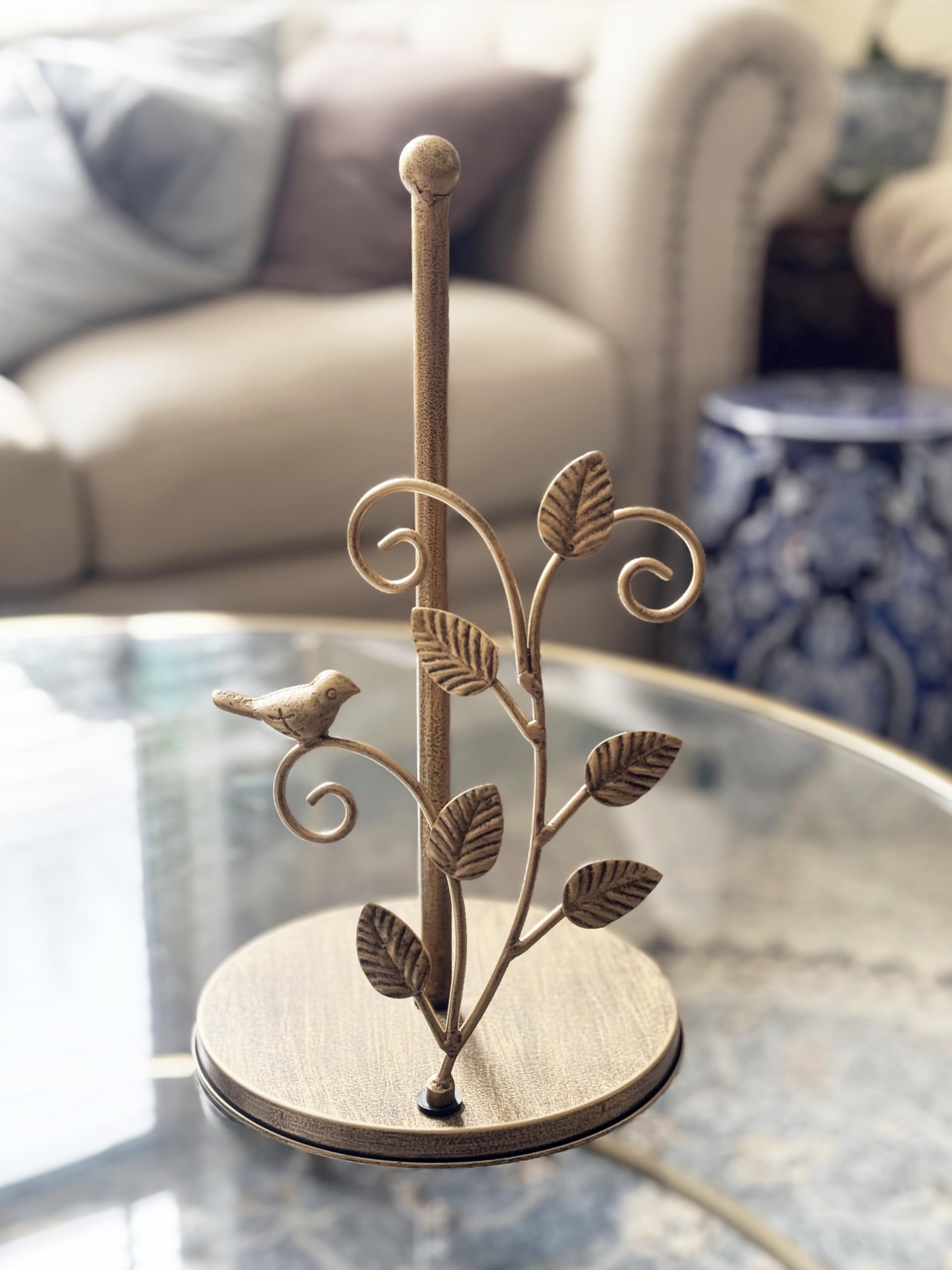 Gold Bird - Portarrollos de cocina para toallas de papel | Latón vintage | Elegante dispensador de rollos de acero inoxidable de alta calidad para encimera de cocina