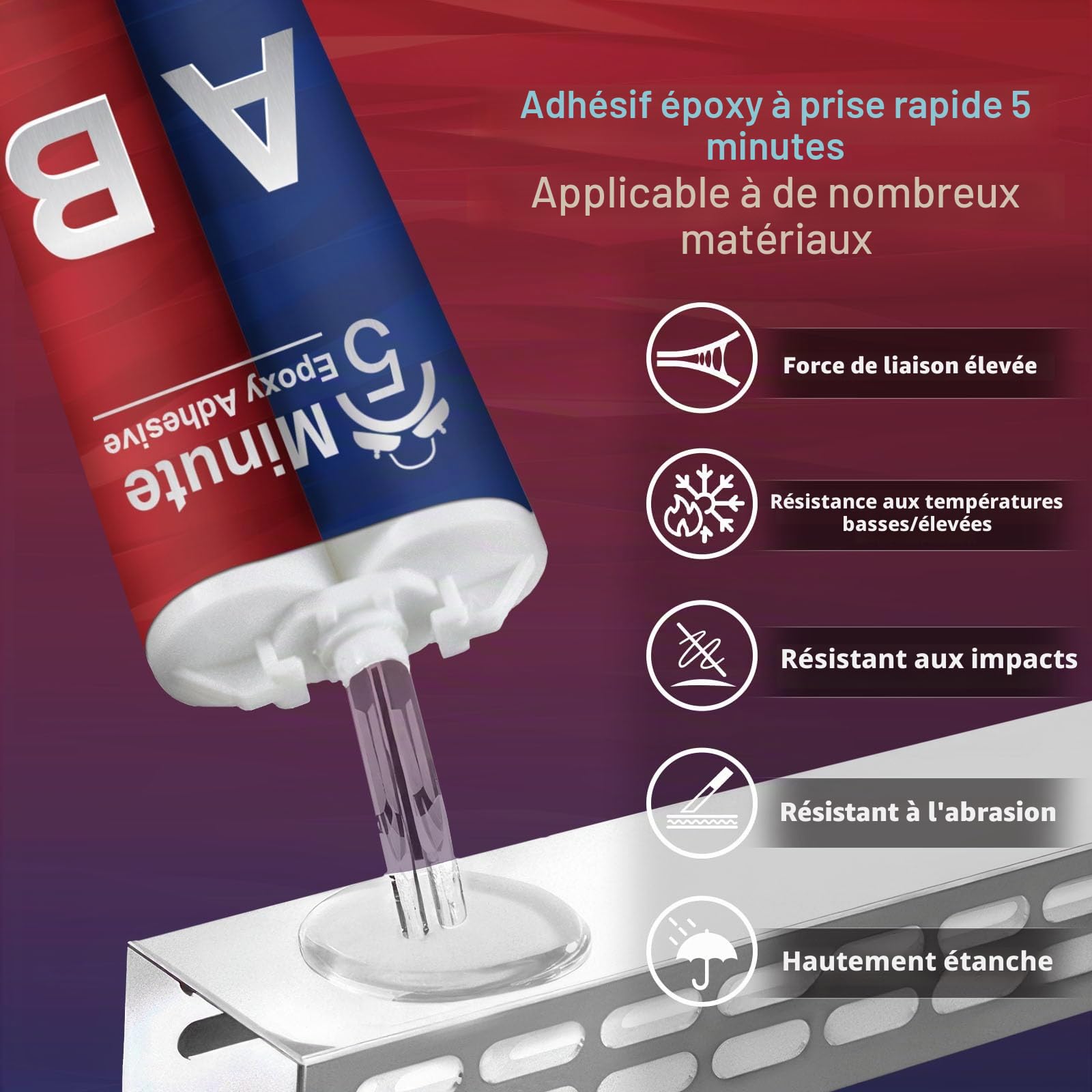 Colle Epoxy 5 Minutes, 50ml Colle bi Composant Transparente, Époxy bi-Composant à Durcissement Rapide la Réparation de la Céramique, de la Porcelaine, du Verre, le bois, métal