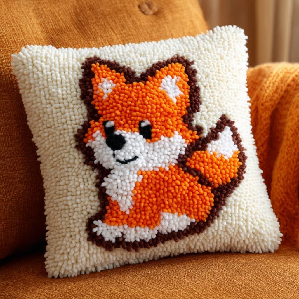 Taxpy Latch Hook Cushion Kits Animal Pillowcase Kits Embroidery Kit 17X17 Inch DIY Needlework Pillow Cover Sofa Cushion Rug Making