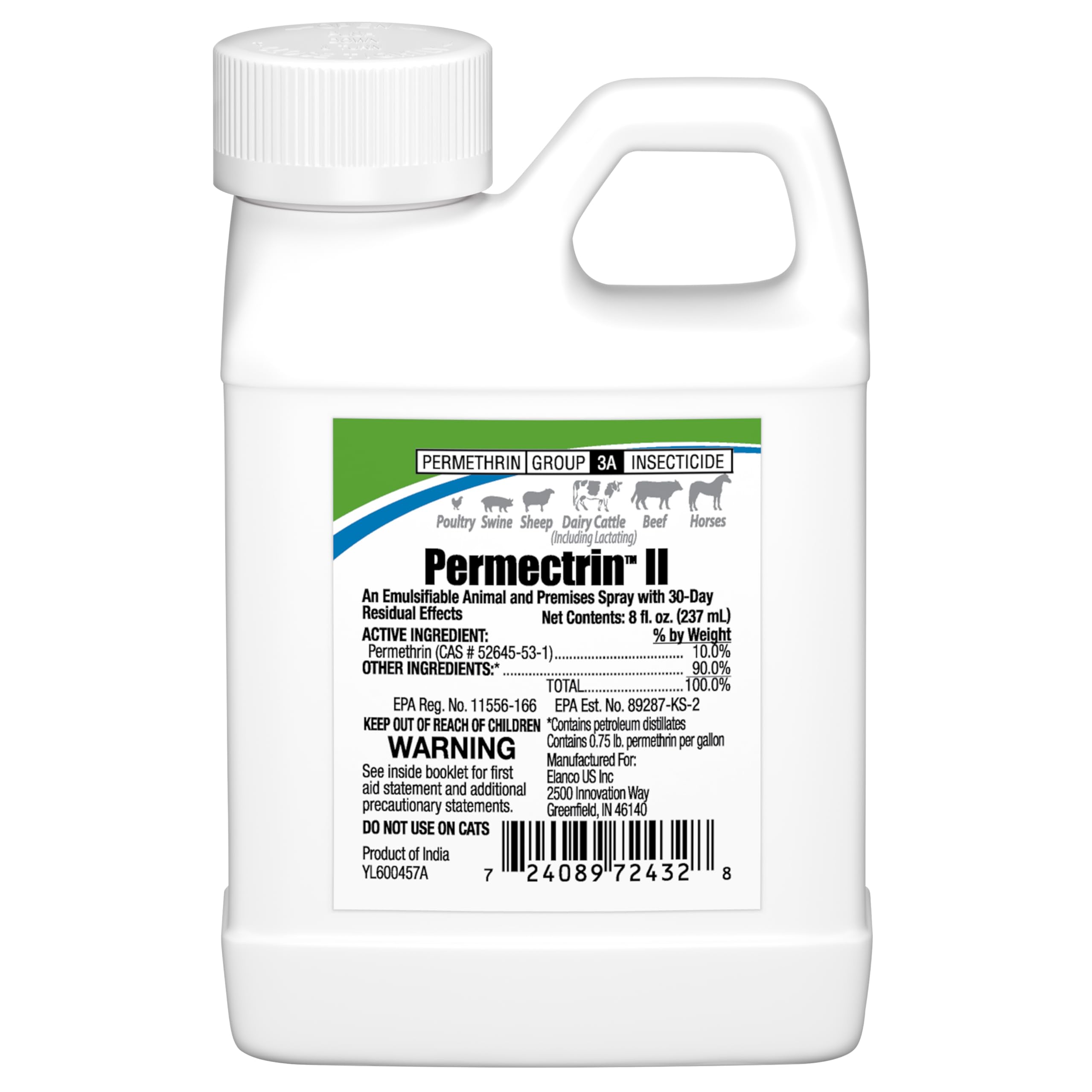 Permectrin II Insecticide for Farm Animals | Insect Killer | 30-Day Residual Effects 8 fl. oz. Bottle