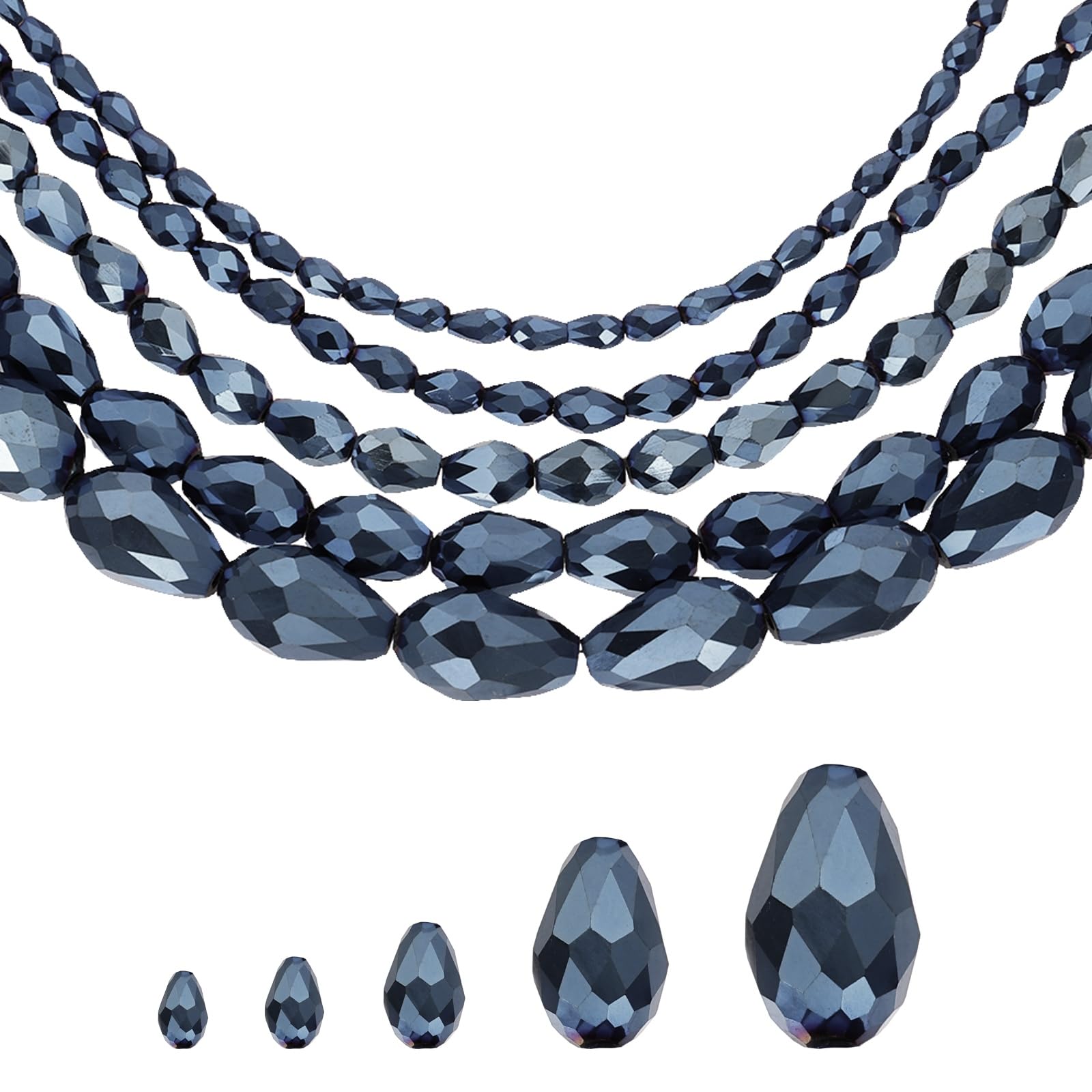 sourcing map 328 PCS Teardrop Crystal Glass Beads, 3x5mm Faceted Shape Crystal AB for Necklace Bracelet Earrings DIY Jewelry Crafts Making Supplies, Gloss Black โ image 1