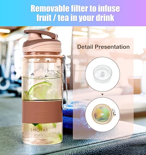 Miniatura 4 de SUPKIT Botella de agua de 21 onzas con colador, botellas de plástico con tapa superior abatible de 0.7 fl oz, a prueba de fugas, botellas de bebidas