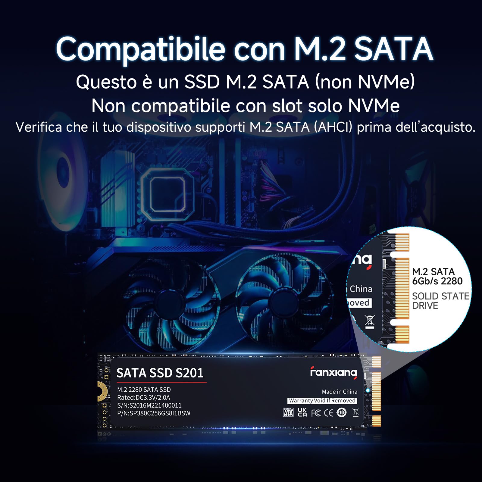 fanxiang S201 SSD SATA 128GB, M.2 2280 SATA Hard Disk SSD Interno, Cache SLC 3D NAND, Fino a 550 MB/s - Compatibile con Computer Portatili e Computer Desktop