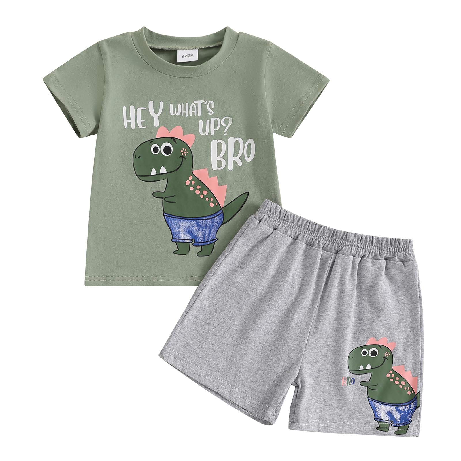 Toddler Baby Boys Summer Outfits Letter Embroidery Round Neck Short Sleeve T-Shirts Elastic Waist Shorts 2Pcs Clothes Set