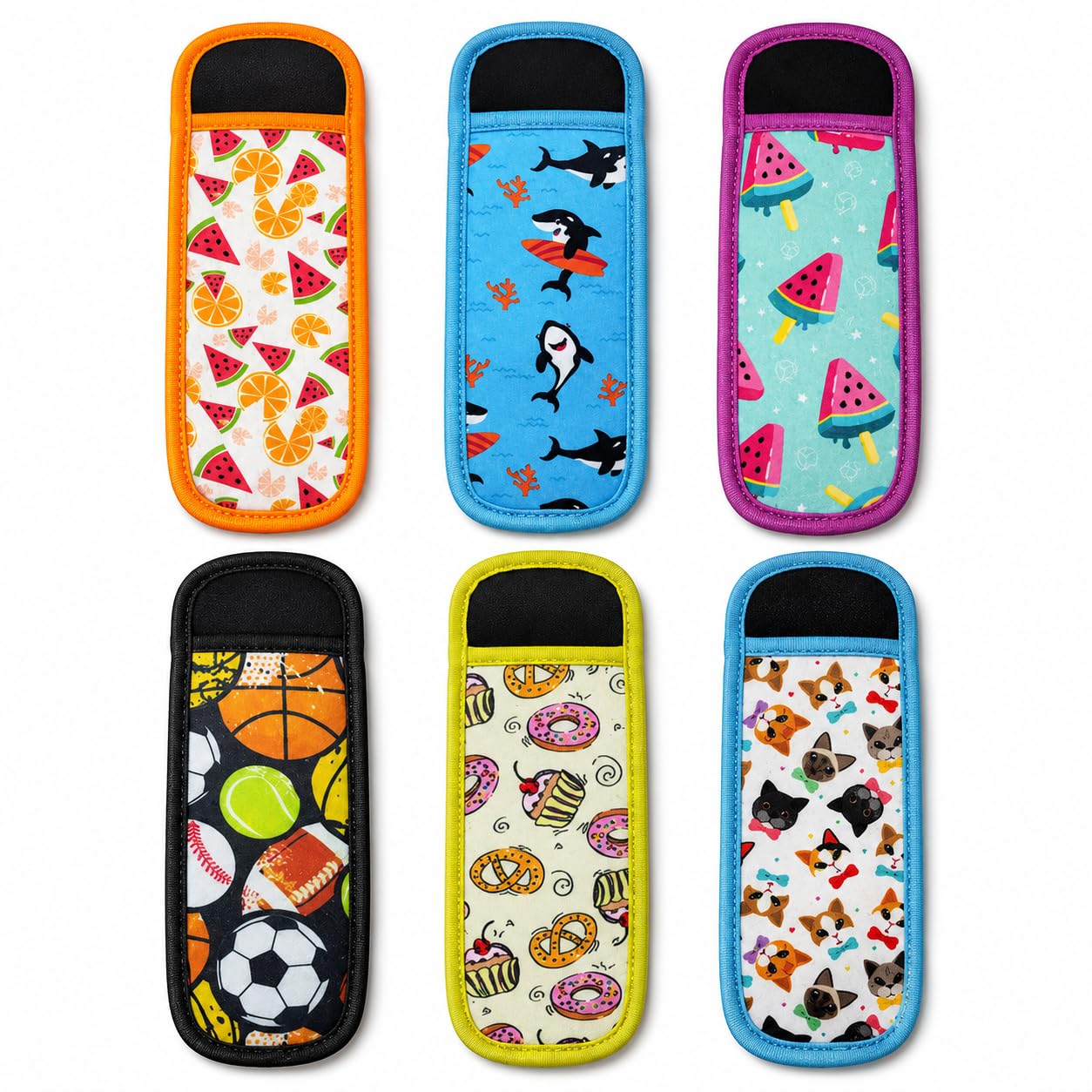 6 Pack Ice Lolly Holder Sleeves for Children, Washable Insulated Freezer Pop Grips, Colourful Covers for Ice Poles, Picnics and Parties
