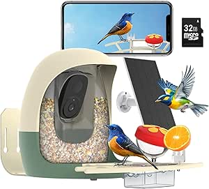 Bird Feeder with Camera Solar Powered, Smart Bird Feeder with AI Identify, 2K HD Live View and Instant Notification, Ideal Gift for Bird Lover(with 32G Card) asin的图片