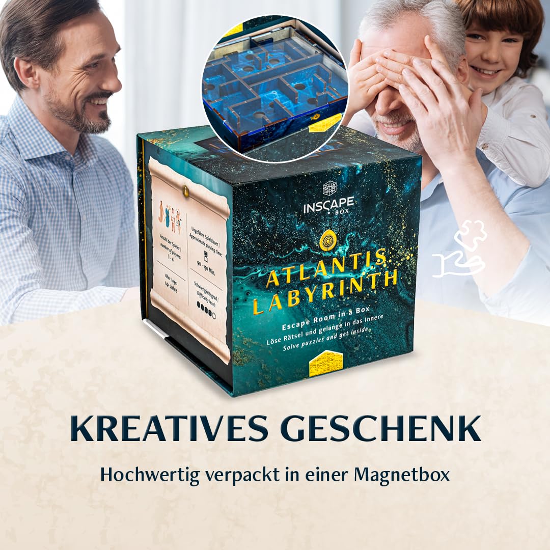 INSCAPE Atlantis Labyrinth - Cluebox - Rätselbox Holz - Puzzle Box - Escape Room Spiel Erwachsene und Kinder - Knobelspiele - 3D Holzpuzzle - Denkspiele - Geschenkbox