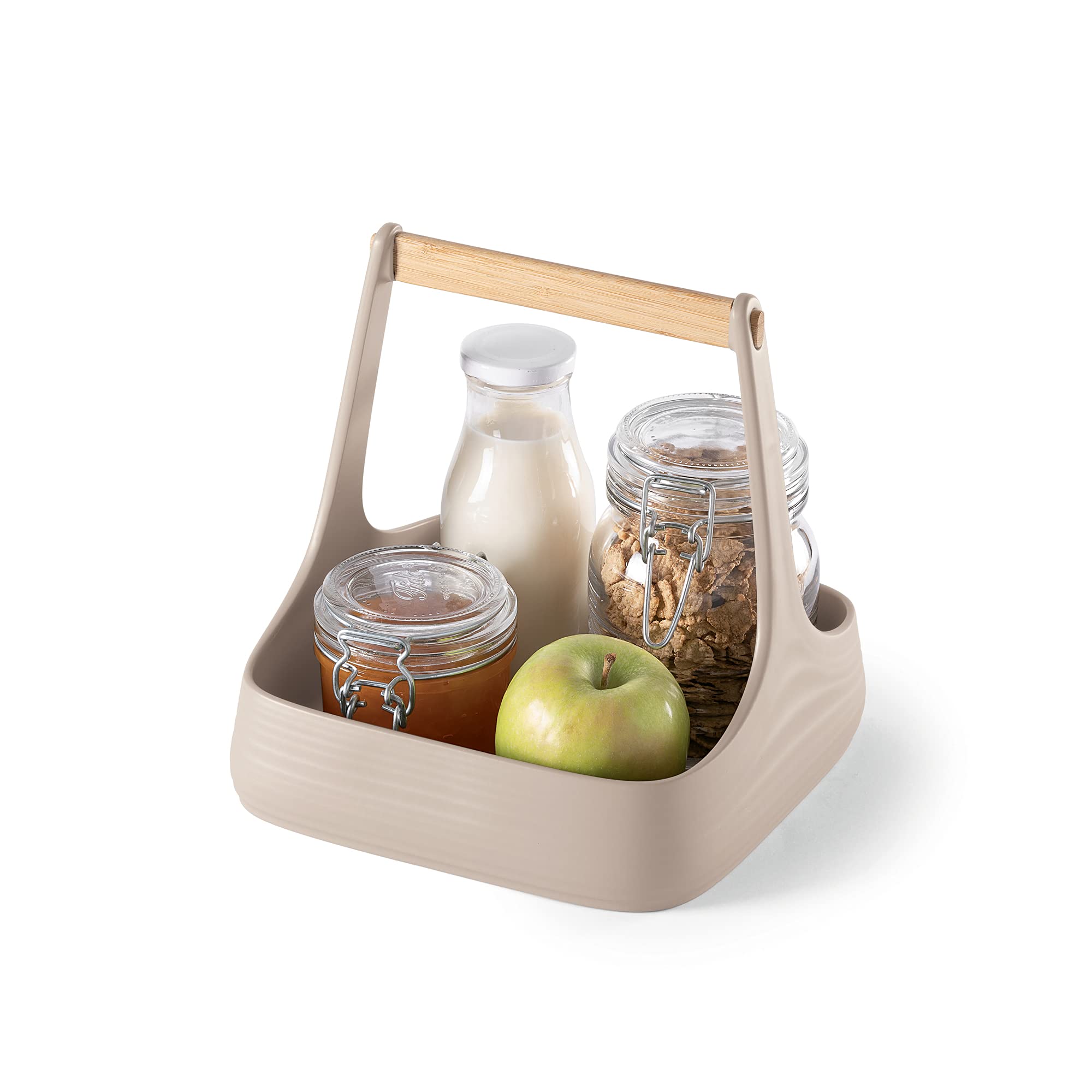Guzzini - Tierra, ALL TOGETHER, Organizzatore da Tavola in Plastica Riciclata e Legno - Bianco Latte, 22x22xh22,5 cm - 179300156