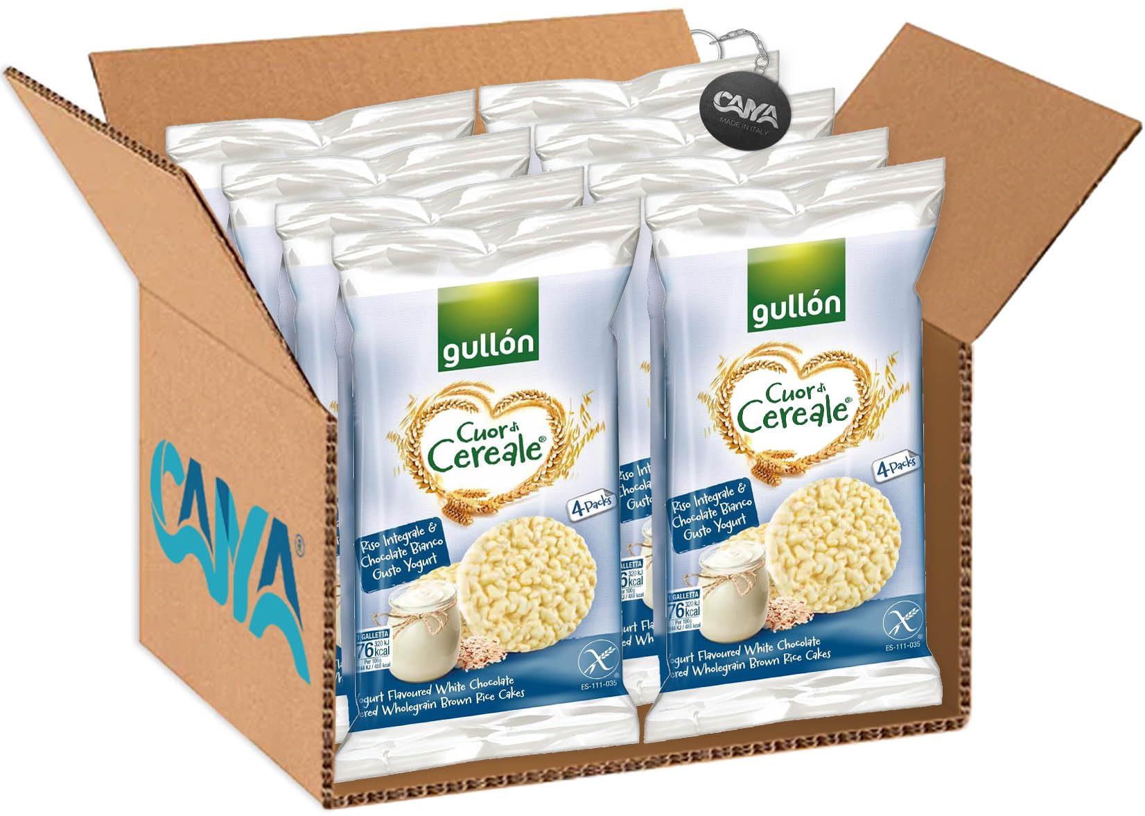 Gullon Cuor di Cereale Gallette di Riso Integrale con Cioccolato Bianco e Yogurt 125,2g [CAIYA® BOX da 8 Confezioni]